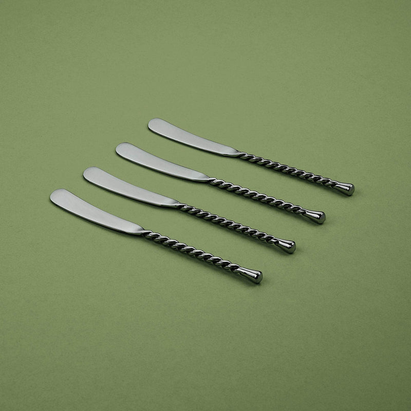 Gourmet Settings - 4-Piece Spreader Knife Set - Silver Tear Collection - Polished/Matte Stainless Steel Spreaders - Cheese and Butter Spreading Knives (34-103) 4pc Spreaders