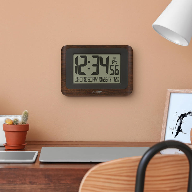 La Crosse Technology 513-17907-INT Digital Atomic Clock with Temperature - Walnut/Black 4.49 x 3.86 x 0.71 Contemporary