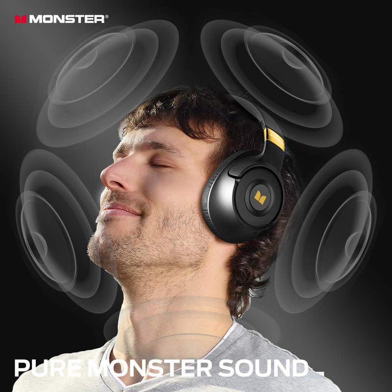 Monster Active Noise Cancelling Headphones, Wireless Over-Ear Bluetooth, 40H Long ANC Playtime, HiFi Audio, Big Bass, Deep Bass, Built-in Mic, Memory Foam Ear Cups for Home Black