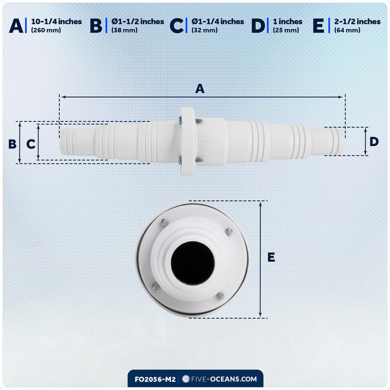 Five Oceans 1-Inch - 1 1/4-Inch - 1 1/2-Inch Check Valve Stepped Connection, Boat Bilge Pump Non-Return Check Valve, Marine in-Line One Way 2