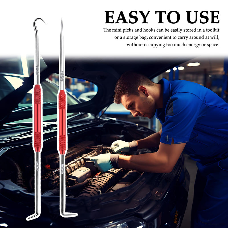 2PCS CarbonSteel Hook Tool and Pick Set,Double End Pick and Hook Set Auxiliary Dismantling Fittings,Universal O Ring Pick Set and Hook Tool Car Accessories Fit for Most Cars (Red) Red