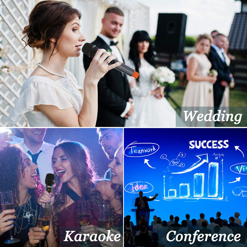 Bietrun Wireless Microphone with Echo/Treble/Bass, UHF 160ft Range, Dual UHF Cordless Dynamic Mic Handheld Microphone System for Home Karaoke, Meeting, Party, Wedding(Receiver with Bluetooth) 2-channel wireless microphone system with echo