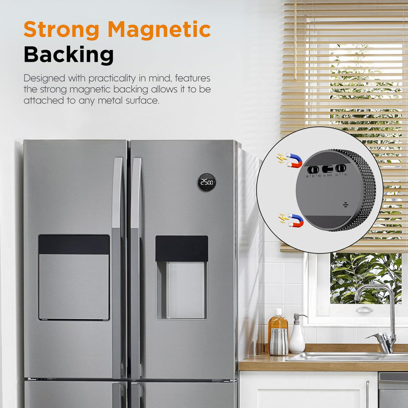 Rechargeable Magnetic Kitchen Timer-Loud Alarm Visual Productivity Timer&Pomodoro Timer with Large LED Display,3 Presets(5/15/25min),3 Volume Levels.Ideal for Cooking Fitness&Office Use(Blk) Black