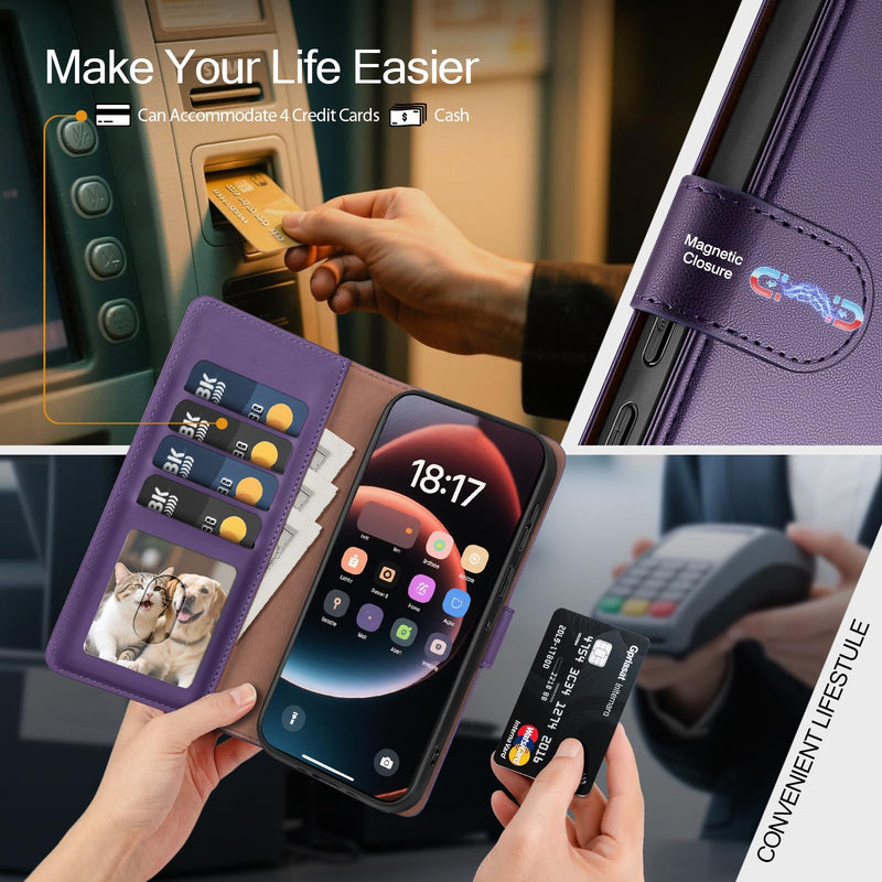 Compatible with Samsung Galaxy S22 5G Case Wallet with Card Holder [4 Card Slot] Women Men,RFID Blocking PU Leather Phone Case Flip Protector Cover Credit Card Slot Kickstand,Dark Purple Dark Purple Samsung Galaxy S22 5G - 6.1"