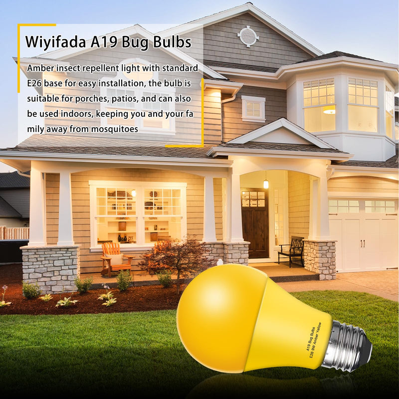 LED Bug Light Bulbs Outdoor 8 Pack,Dimmable 9W Amber Yellow Bug Light Bulbs, 100W Equivalent,A19 Bug Lights for Outside, Bedroom, Hallway Porch Light