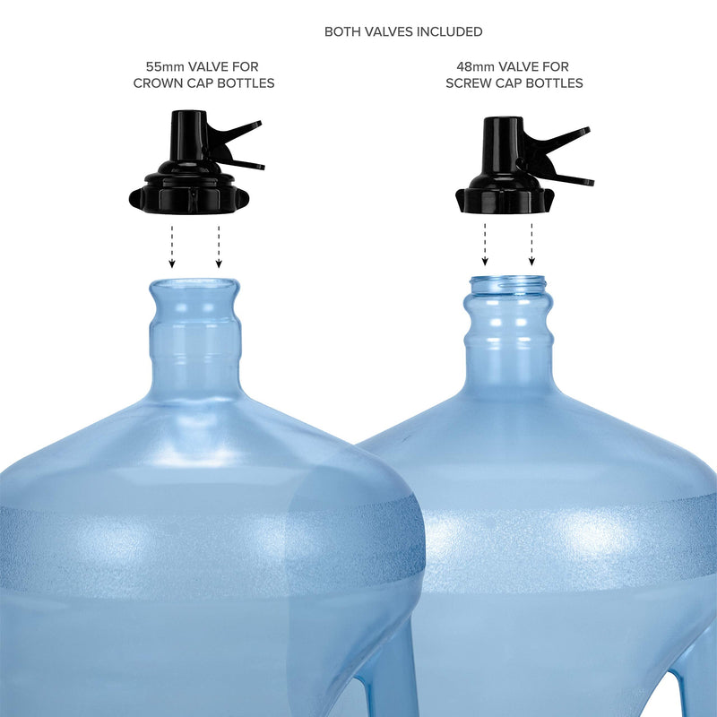 Brio Stainless Steel 3-5 Gallon Water Jug Stand and 2 Dispenser Valves, Rust-Resistant Non Slip Water Stand with BPA Free Fast Flow Water Spout Fits BOTH 48mm and 55mm Bottles 2 CAPS INCLUDED (Black) Black