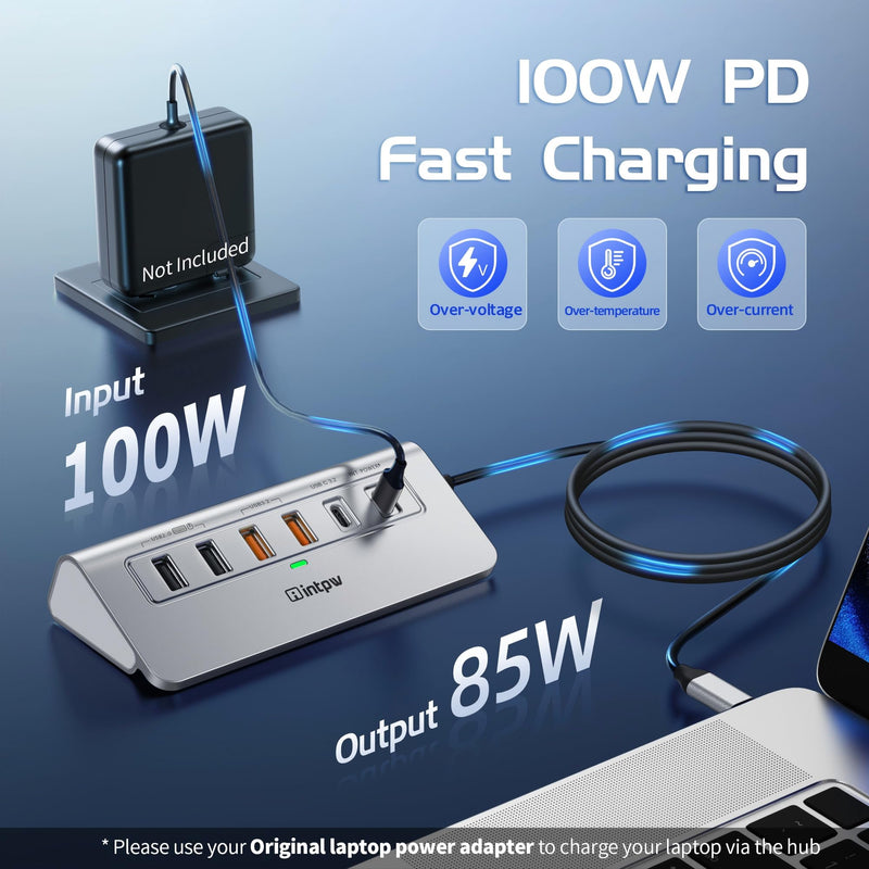 P9R PRO USB C Hub Ethernet, 10Gbps USB C Docking Station 10-in-1 with Type-C & 2 Type-A 3.2 Data, LAN, 4K@60Hz, 2 USB A 2.0, PD 100W, SD/TF Ports, 3.28FT Powered USB Hub for PC, iPhone 17, Mac Silver