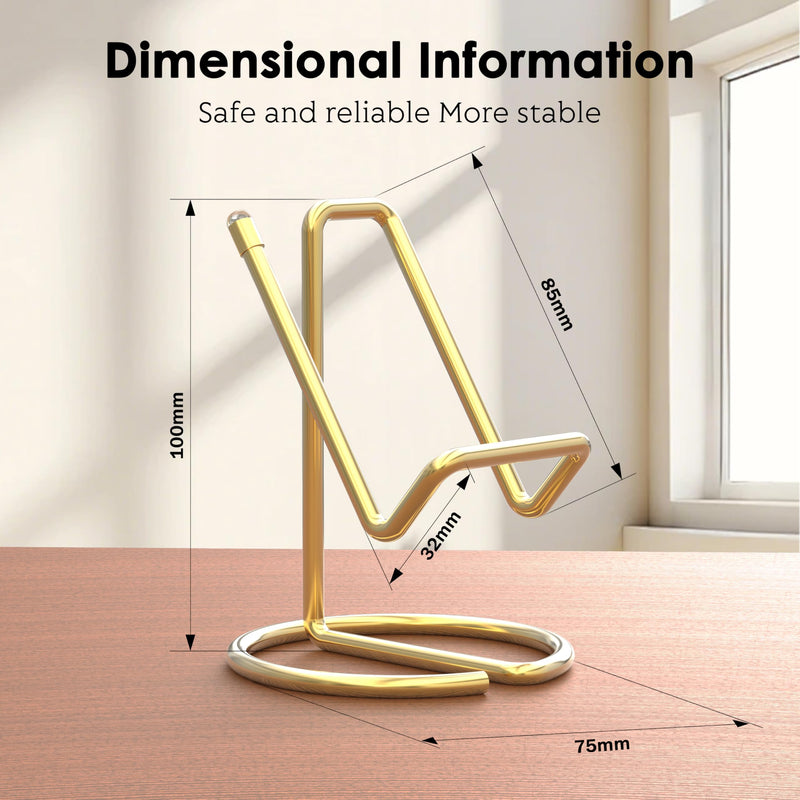 Metal Cell Phone Stand for Desk, Cute One-Piece Phone Holder, Stable Desktop Display Dock for iPhone, iPad, Samsung, Tablets & All Mobile Phones, Gold