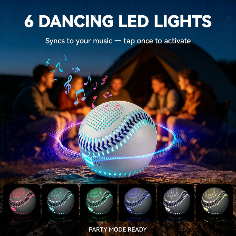 Glow Baseball Bluetooth Speaker, Blue | Portable Wireless, Sync-to-Music LED Lights, IPX7 Waterproof, Outdoor Speaker