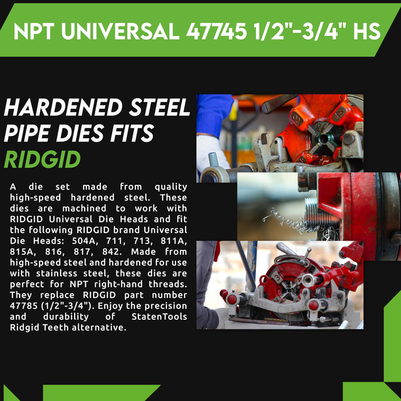 NPT Universal 47770 1"-2" HS Hardened steel Pipe Dies fits RIDGID 811, 811A, 815A Die Head HS 1"-2"