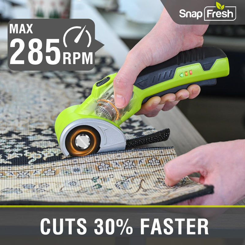 SnapFresh 4V Cordless Electric Scissors, Rechargeable Cardboard Cutter & Box Cutter Rotary Tool, 285 RPM Fabric Carpet Leather Cutter with LED, Extra Blade, 2.0Ah Battery & Storage Bag(SP5091) With Bag