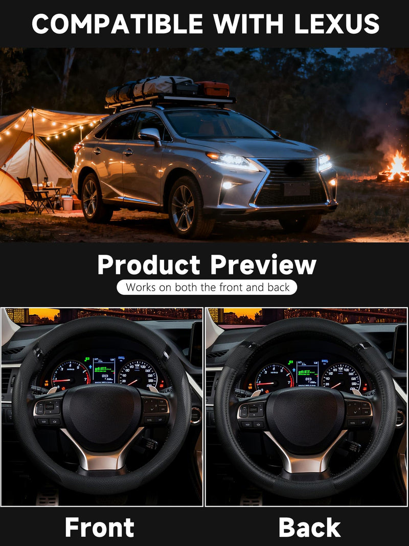 Steering Wheel Cover Customized Fit for Lexus RX270 RX330 RX350 RX400h ES200 ES300h NX200 NX300 NX350h UX200 UX260h UX300h GS300 GX350 IS300 IS350 IS200t CT200t (Black) Black