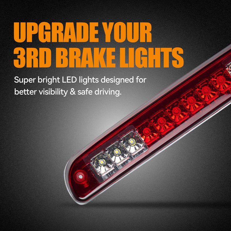Third 3rd Brake Light LED for 1999-2016 Ford F250 F350 F450 F550 Super Duty, High Mount Rear Brake Lights Assembly for 99-16 F-250-F-550, 1993-2011 Ford Ranger Cab Cargo Stop Light (RED) 1999-2016 f250