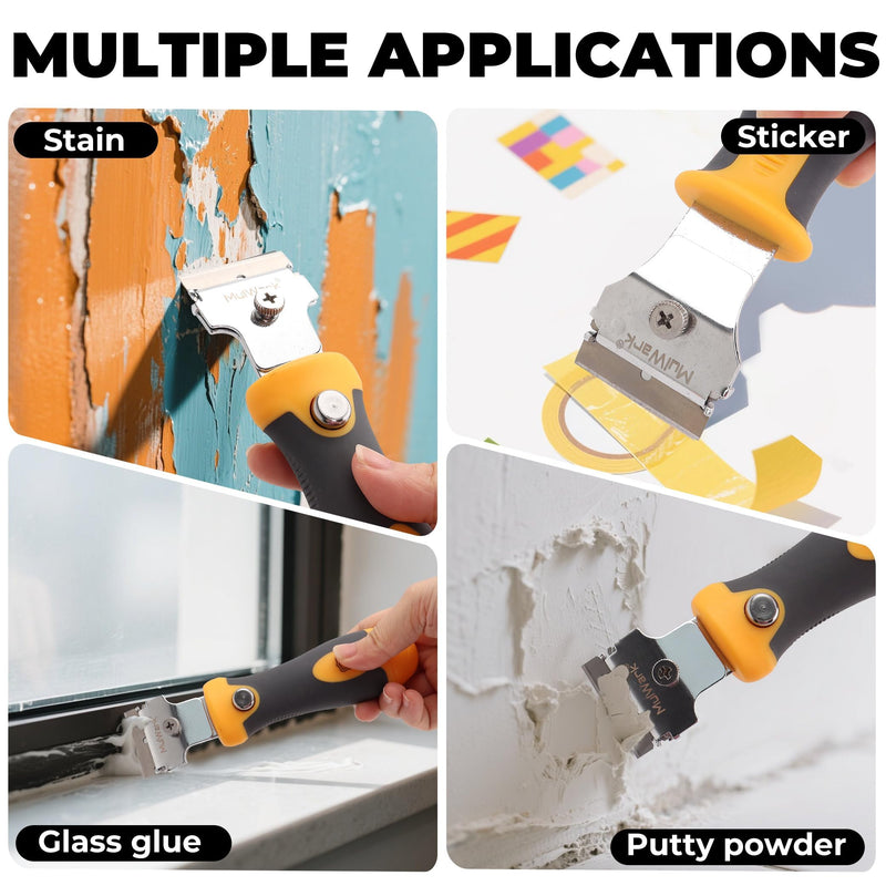 MulWark Razor Blade Scraper, 4 Handles Razor Scraper Set With Extra 24pcs Blades Heavy Duty Paint & Glass Scraper Tool With Extendable Handle for Windows, Oven Cleaning & Surface Prep 4 Handles Razor Blade Set with 20PCS Blades
