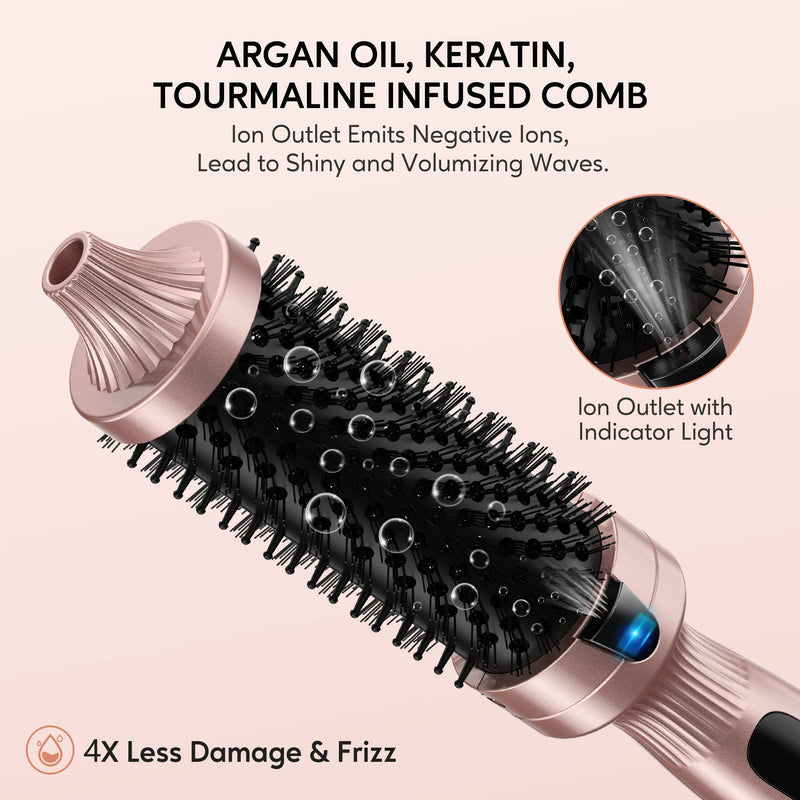 Terviiix Thermal Brush Ceramic Tourmaline Ionic Curling Iron Brush, 38MM Volumizing Hot Brush Create Root Volume & Loose Curls, Digital Display 5 Temperatures Heated Brush Volumizer, Dual Voltage