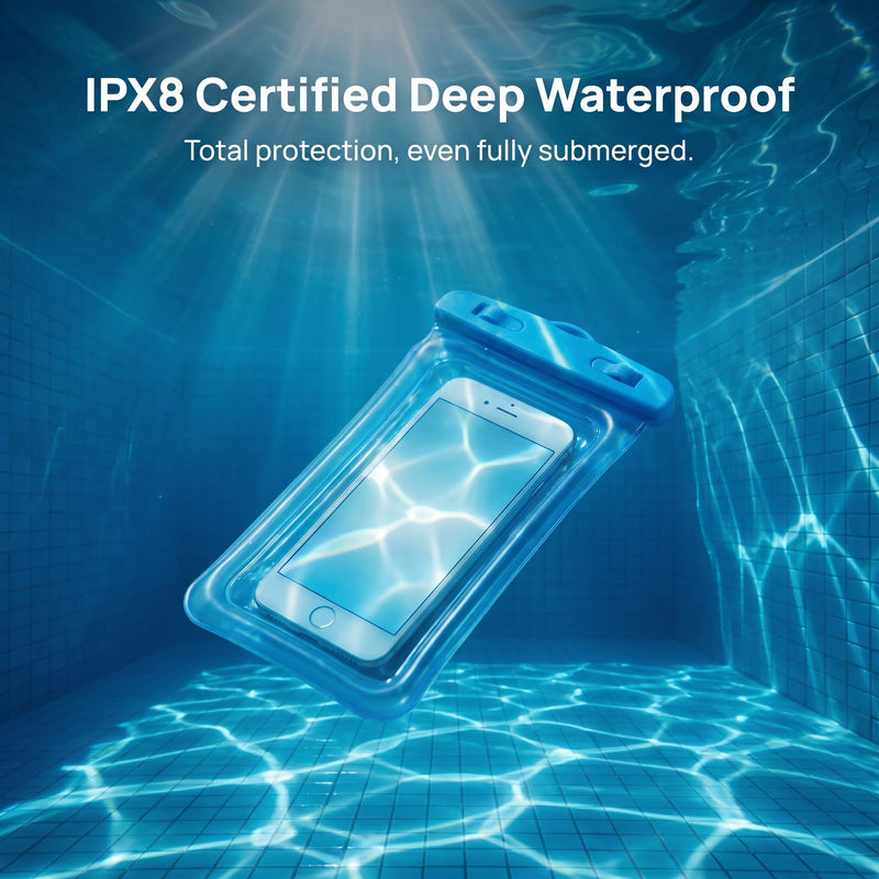 IPX8 Floating Waterproof Phone Pouch with Airbag Touchscreen Dry Bag-Blue Blue