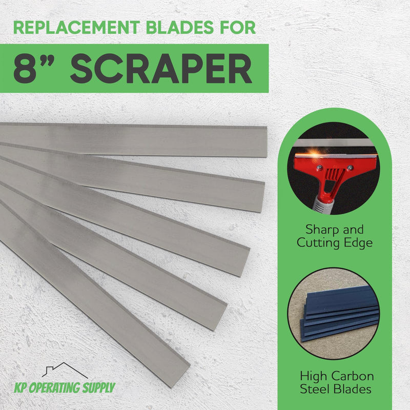 8" Replacement Floor Scraper Blades 5 -Pack - Angled Demolition Scraper Blades for Efficient Flooring Removal and Demolition Razors - Compatible with Telescoping Floor Scrape - by KP Operating Supply Pack of 5