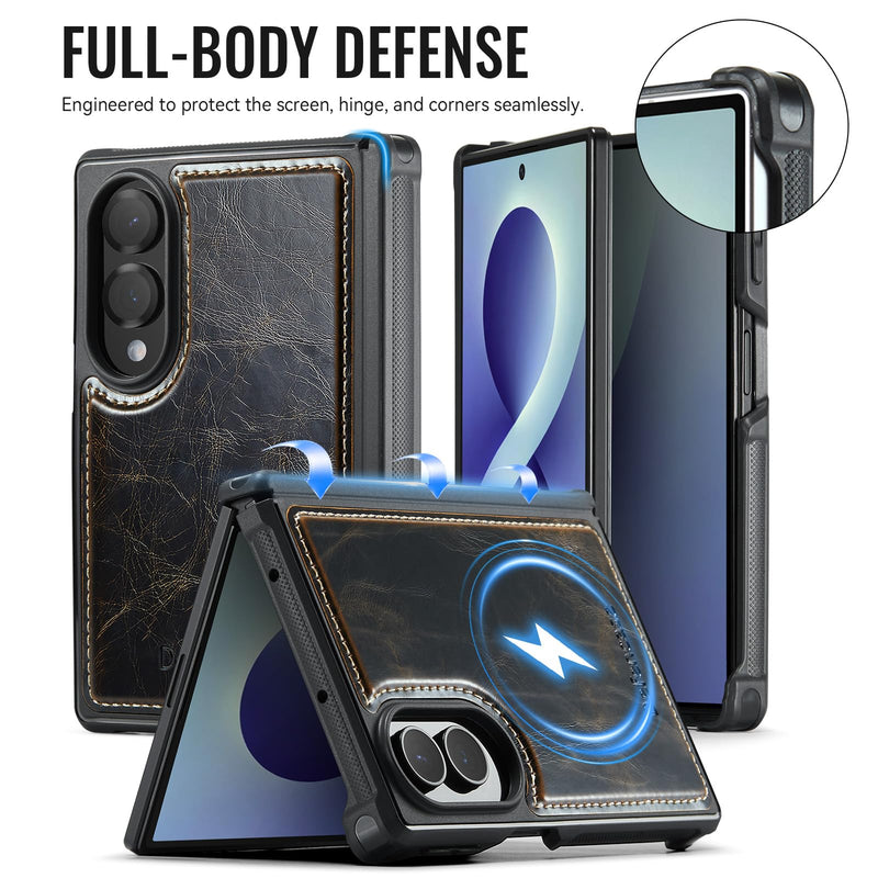 Defencase for Galaxy Z Fold 8 Case Wallet Compatible with Magsafe, Coffee | Magnetic Detachable, RFID Bolcking Card Holder, Zipper, PU Leather, Drop-Proof Phone Cases Cover for Samsung Galaxy Z Fold 8 (Detachable with Magsafe)-Coffee