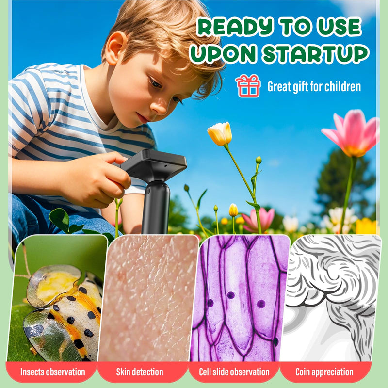 IMICHI Microscope for Kids 50X-1000X Magnification- 2 inch IPS HD Screen, 32GB storage Card, 1080P Video, 2-Hour Battery Life, Easy Carry, Slides Included - Perfect Science Kit Gift for Kids Ages 8-12 Black With SDcard&Slides