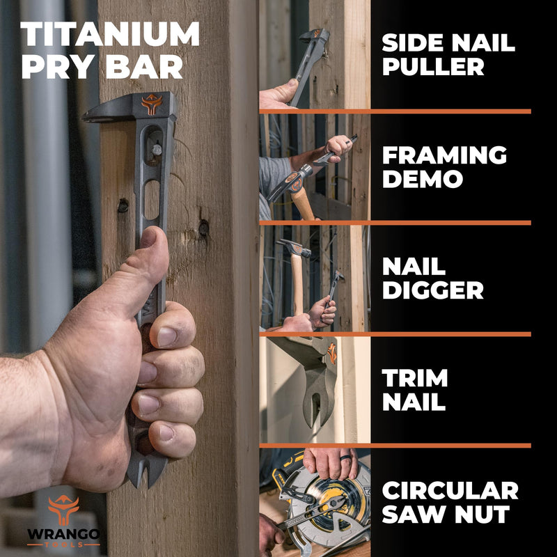 Wrango Tools 9.5" Titanium Nail Puller Cats Paw Pry Bar - 45% Lighter Than Steel - Side Nail Puller - 13mm Bolt Remover - Professional Contractor Grade - 5% Donated To Help Farmers Titanium Pry Bar 9.5"