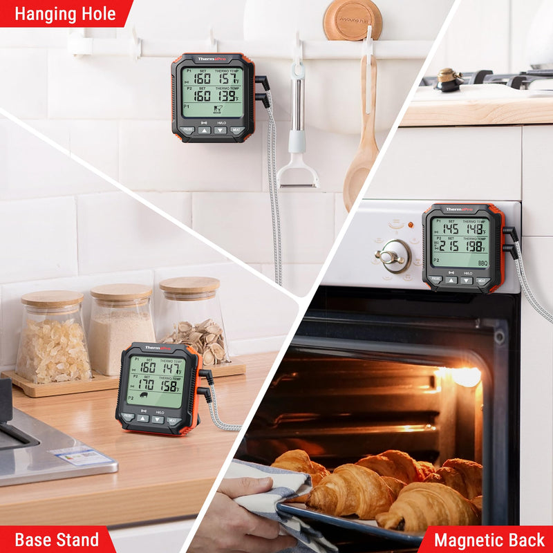 ThermoPro TP717 Digital Meat Thermometer for Grilling, Backlit Grill Thermometer Meat Thermometer Oven Safe with 2 Meat Probes, Food Thermometer for Cooking with Temp Alert for Smoker, BBQ, Oven