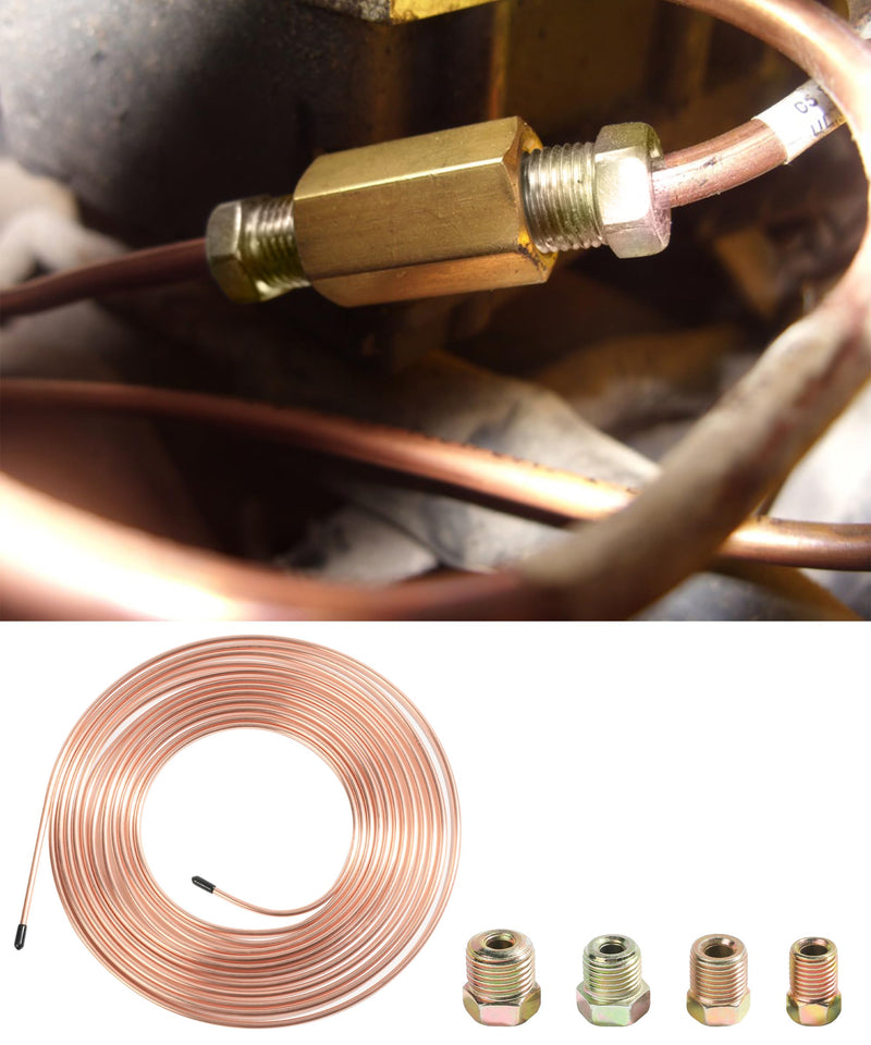 RACOONA 25Ft 3/16 Brake Line Tubing Kit,Copper Nickel Brake Line,Car Accessories Flexible Copper Coated Alloy Brake Line Tubing Coil with 16 Fittings,Fits Hydraulic Braking Systems etc. (Gold) Gold
