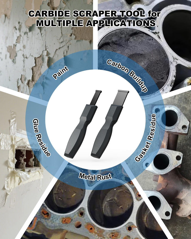Super Carbide Gasket Scraper, 1-1/4 Inch and 5/8 Inch Carbide Scraper Tool for Automotive and Metal, 2-Piece Carbide Gasket Scraper Set for Removing Gasket, Carbon Buildup and Residue