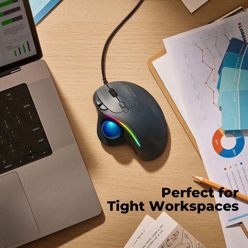 Trackball Mouse Wired, Ergonomic Comfort Design Reduces Muscle Strain, USB Plug&Play, Easy Thumb Control, Precision Tracking with 5 Adjustable DPI, RGB Rollerball Mouse Compatible for PC, Mac, Windows A-Blue