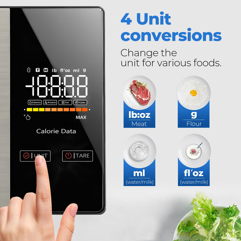 Smart Nutrition Food Scale - Digital Kitchen Scale with Nutritional Calculator App,Tare Function,Track Calories &19 Nutrients,11lb/5kg, Grams/Ounces,Stainless Steel for Weight Loss&Diet