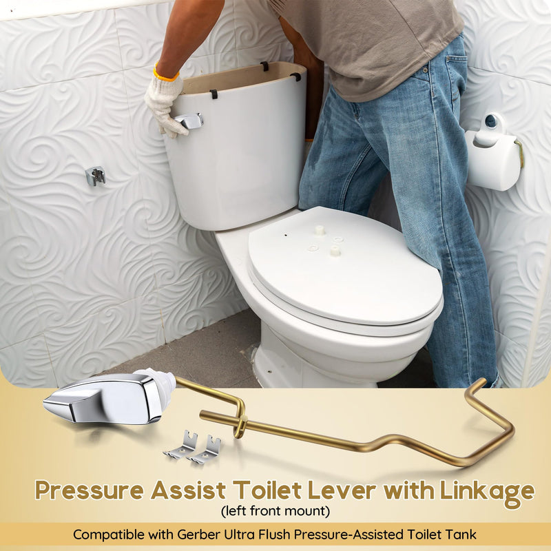 Dreyoo Pressure Assist Toilet Lever with Linkage Compatible with 99-571-KT, Left Hand Trip Lever Compatible with Gerber Ultra Flush Pressure-Assisted Toilet Tank, Left Hand, Polished Chrome(1 Pack)