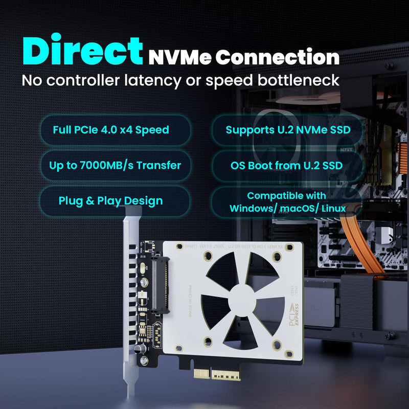 PCIe 4.0 X4 to U.2 NVMe SSD Adapter for 2.5 Inch SFF-8639 1 Port-PCIe 4.0 x4