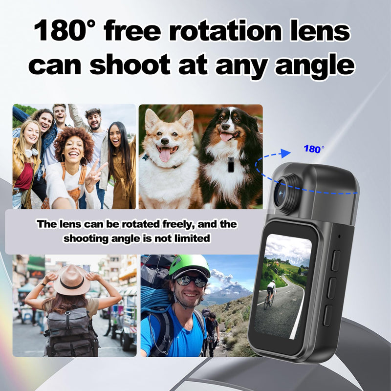 1080p Mini Body Camera with 64GB Card, 1.47" Touchscreen Wearable Thumb Camera, Magnetic Mount & 180° Rotating Lens for Vlogging Travel Sports Security