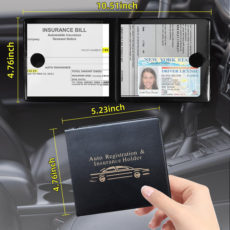 Kewucn Car Registration and Insurance Holder, 2 Pack Premium Auto Essential Document Organizers with Strong Velcro Closure, Universal Vehicle Interior Accessories for Most Cars(Style 4, Black) Style 4