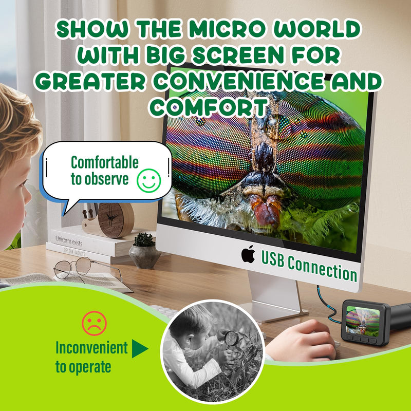 IMICHI Microscope for Kids 50X-1000X Magnification- 2 inch IPS HD Screen, 32GB storage Card, 1080P Video, 2-Hour Battery Life, Easy Carry, Slides Included - Perfect Science Kit Gift for Kids Ages 8-12 Black With SDcard&Slides