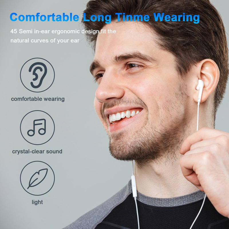 2 Pack Wired Headphones for iPhone Earbuds iPhone 14 Headphones Wired | Wired Earbuds for iPhone Built-in Microphone & Volume Control Nosie Reduction Headsets Compatible with iPhone 14/13/12/11/XR LWhite