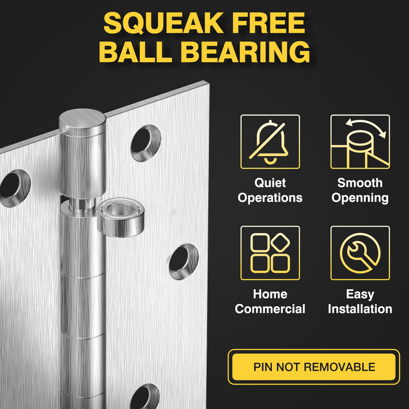 KOLET Ball Bearing Door Hinges, 3.5 x 3.5 Inches Door Hinges, Square Corner Heavy Duty Hinges, Stainless Steel Hinges, No Squeak and Non Removable Pin, Brushed Nickel, 3 Pack Silver