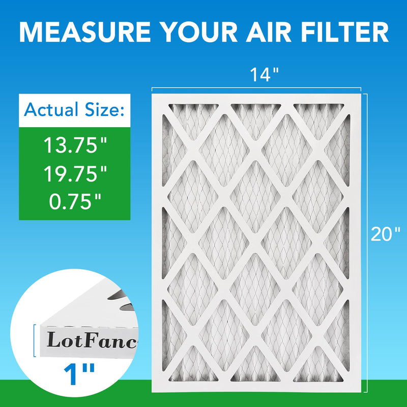 LotFancy 14x20x1 Air Filter MERV 8 6-Pack, Actual Size: 13.75"x19.75"x0.75",Pleated Furnace & AC Filter Replacement, Captures Dust, Pet Hair, Pollen MERV 8 6pcs