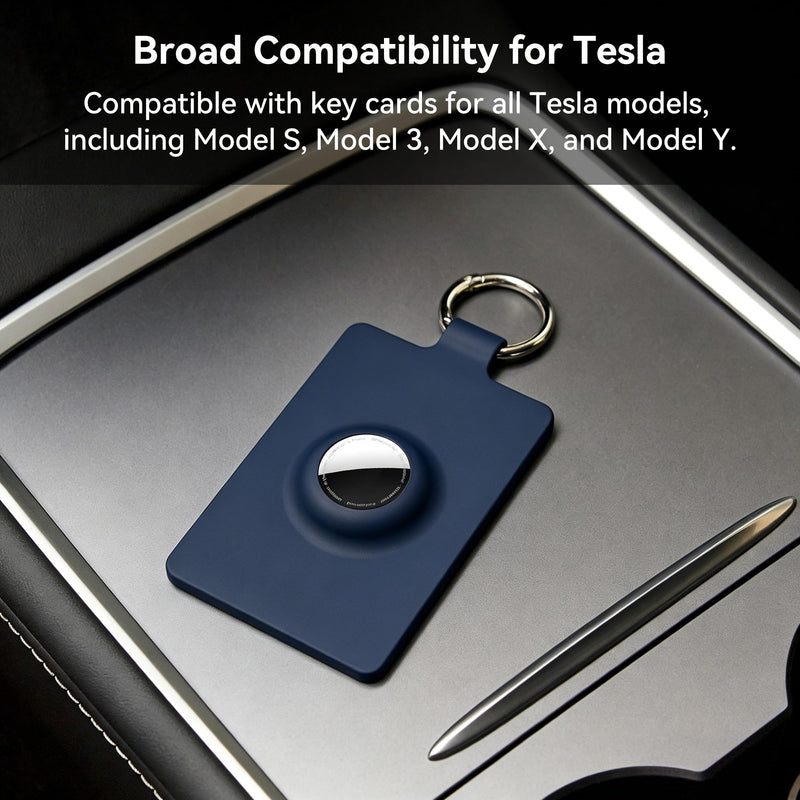 Card Holder for Tesla Keycard with AirTag Slot, Soft Silicone Key Card Protective Case Cover for Tesla Model 3 Y S X Cybertruck,Key Holder with Keychain Key Rings - 1 Pack,Blue blue