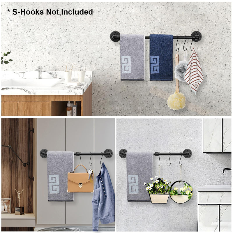 NearMoon Industrial Pipe Towel Bar, Heavy Duty Bathroom Hardware Towel Holder Accessory, Wall Mounted DIY Rustic Iron Bathroom Towel Rack Holder (24 Inch, Black) 24 Inch