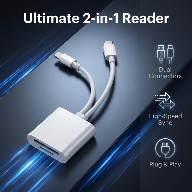 SD Card Reader for iPhone USB C iPad Dual Interface Adapter Reliable SD Card Adapter, Versatile Camera Adapter to iPhone, Portable Card Reader Computer, Compatible MacBook, Android USB-C Laptop