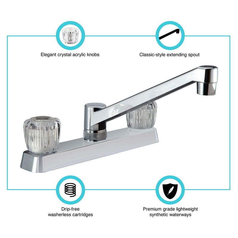 Dura Faucet DF-PK600A-CP RV Kitchen Sink Faucet with Crystal Acrylic Knobs (Chrome) Chrome Polished