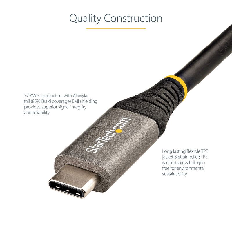 StarTech 6.6ft (2m) USB-C Cable, USB 5Gbps, 100W (5A) PD, 4K 60Hz DP Alt Mode, TPE Jacket, Thunderbolt Compatible Electronic Cable