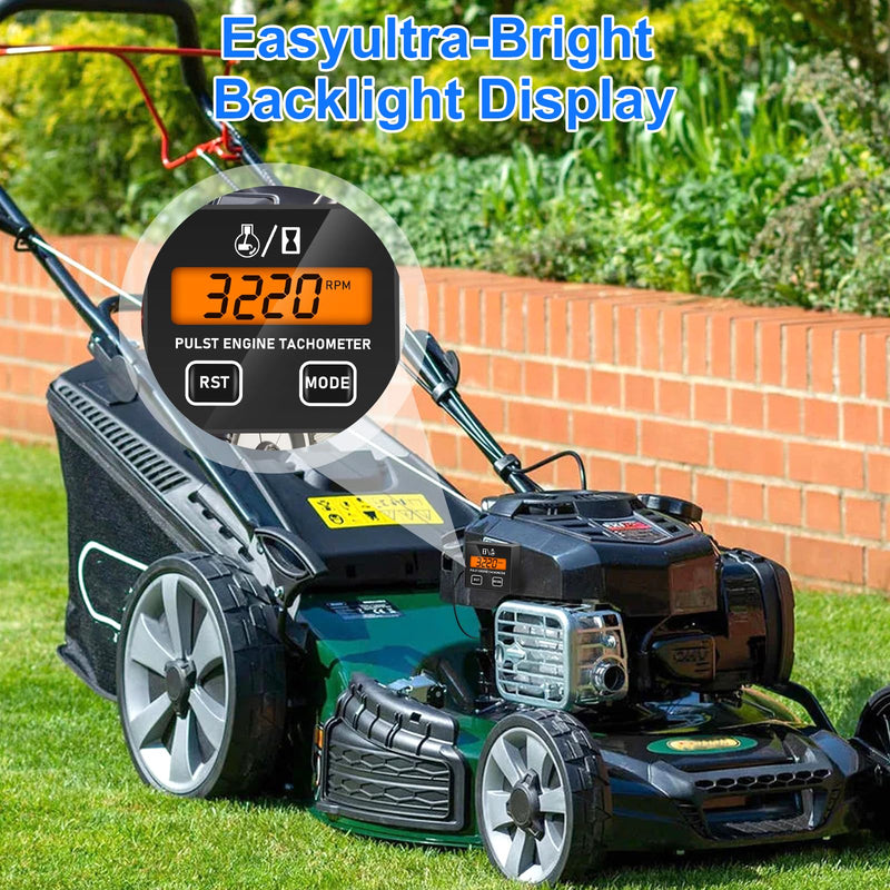  [AUSTRALIA] - Linkstyle Small Engine Tachometer, Backlight Digital Tachometer Tach Gauge Meter with Clip, Inductive Hour RPM Meter for 2 Stroke 4 Stroke Small Engine Black+RST+MODE+Backlight