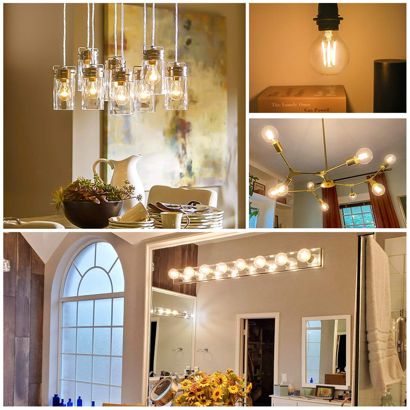 G25 LED Globe Light Bulbs, Dimmable Edison Filament Vanity Light Bulbs, 8W 100W Equivalent, 1200 Lumens Bright, 2700K Soft White, E26 Medium Base Clear Glass for Bathroom Vanity Mirror, 4 Pack Soft White 2700k