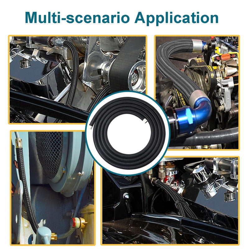 6AN Fuel Line, 6AN 3/8 inch CPE Fuel Hose, 10FT Transmission/Oil Cooler Lines, Nylon Braided Fuel Line Hose. 6AN-10FT