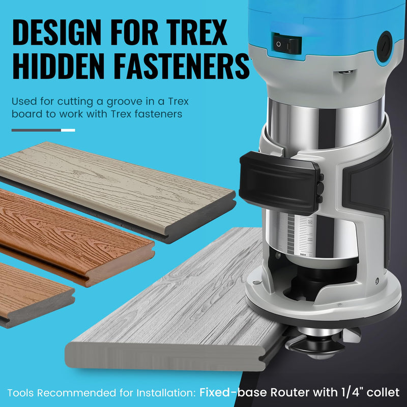 for Trex Router Bit Groove Cutter, Used for Trex Board to Work with Trex Hideaway Hidden Fasteners, 1/4" Shank Carbide Tipped Triple Wing, 3/8" Cutting Depth, 5/32" Height, Durable Precise Clean Cuts