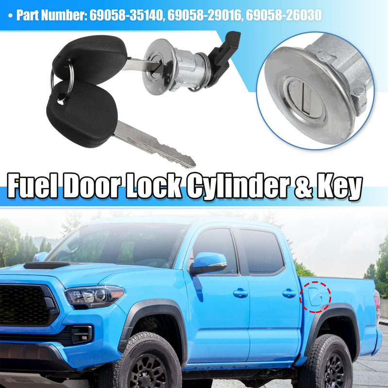 X AUTOHAUX 1 Set Fuel Door Lock Cylinder w/Keys for Toyota Tacoma 1995-2004 for Toyota Tundra 2000-2003 Fuel Tank Lock Cylinder Fuel Filler Lid Door Gas Lock Cylinder 69058-35140 69058-26030