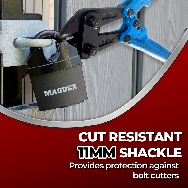 Maudex® MDL60 High Security Padlock for Outdoor Use - [10 Keys] - [Anti Drill, Anti Pick Cylinder] - Ideal Lock for Storage Unit, Shed, Gate, Container with 0.67” Shackle Clearance 60 mm Normal Shackle Black