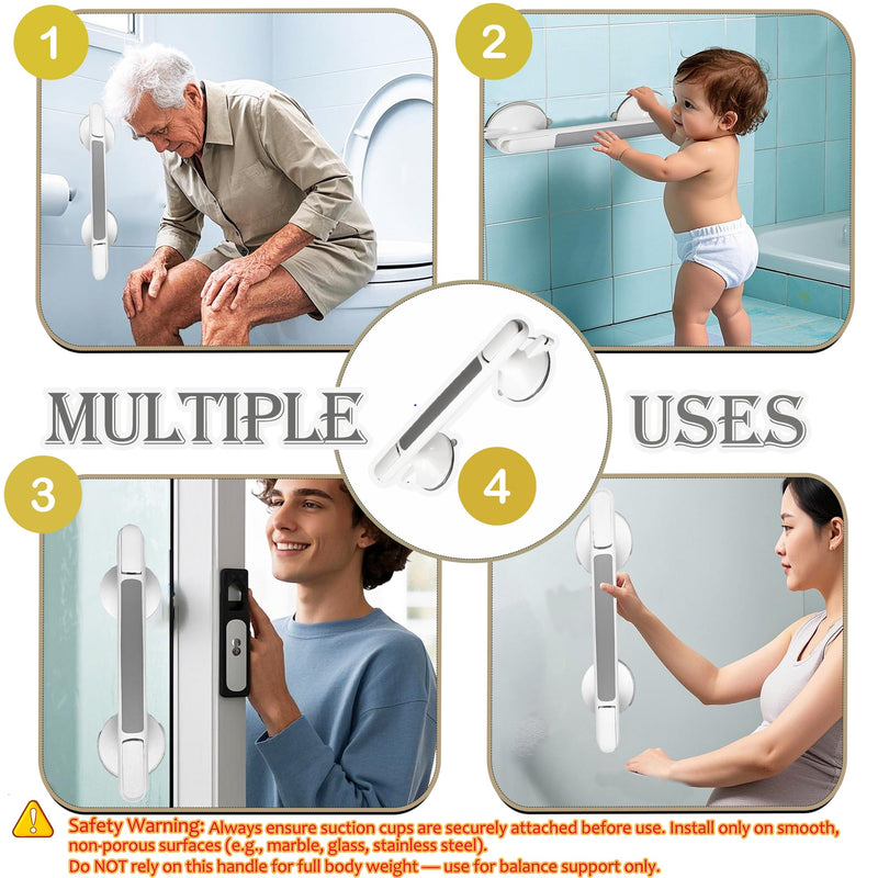 2 Pack Suction Cup Grab Bars for Bathtubs & Showers - Anti-Slip Shower Handles for Elderly, Seniors & Handicap - 13 Inch Heavy Duty Bathroom Safety Grip Bar, Tool-Free Install 2