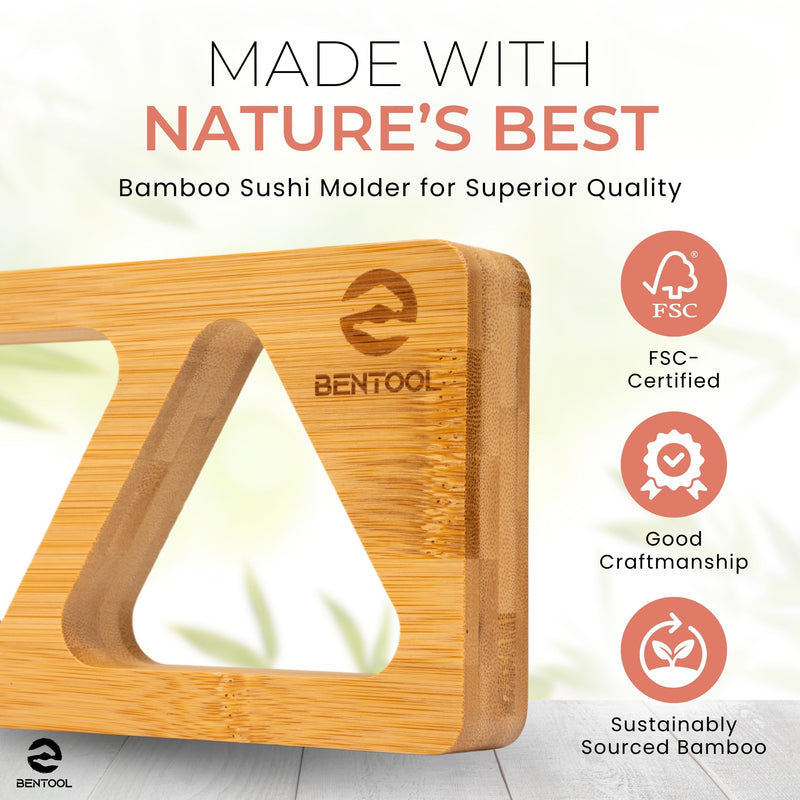 Onigiri Mold Set for Japanese Gift - Bamboo Medium Rice Ball Mold Kit for a DIY Bento Picnic - Wooden Rice Molds for Kids' and Family Lunch/Snack